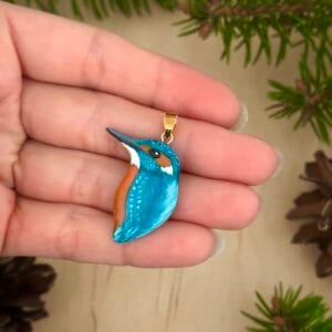 Dwustronny wisiorek zimorodek złoty