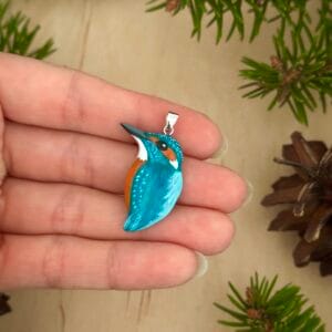 Dwustronny wisiorek zimorodek srebrny